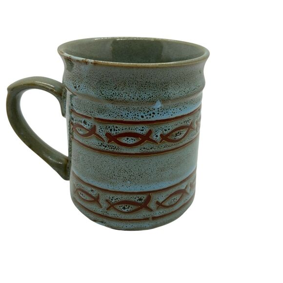 Coffee Cup Mug Vintage Japan Retro Ceramic Blue Brown Bohemian Country Chic